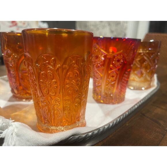 Vintage Other - Six Vintage Mid-Century Marigold Iridescent Carnival Glass Glasses